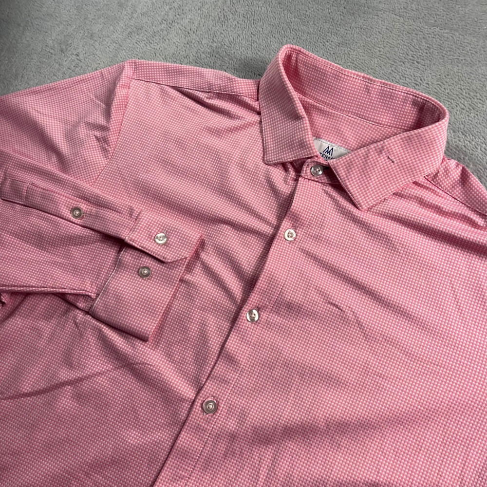 Mizzen + Main Mens XXL Standard Fit Pink Gingham Performance Dress Shirt